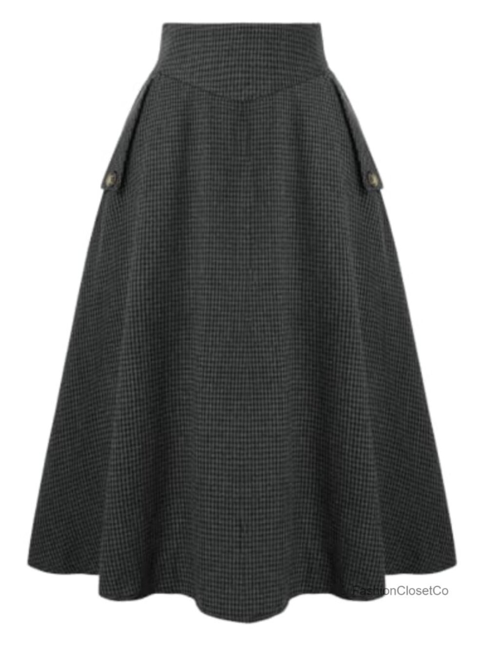 High Waist Plaid A-Line Midi Skirt with Pockets Fall Winter